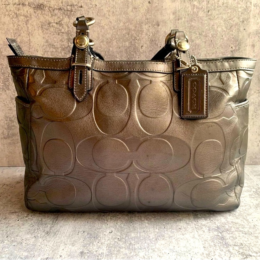 COACH Embossed Signature Tote Gunmetal